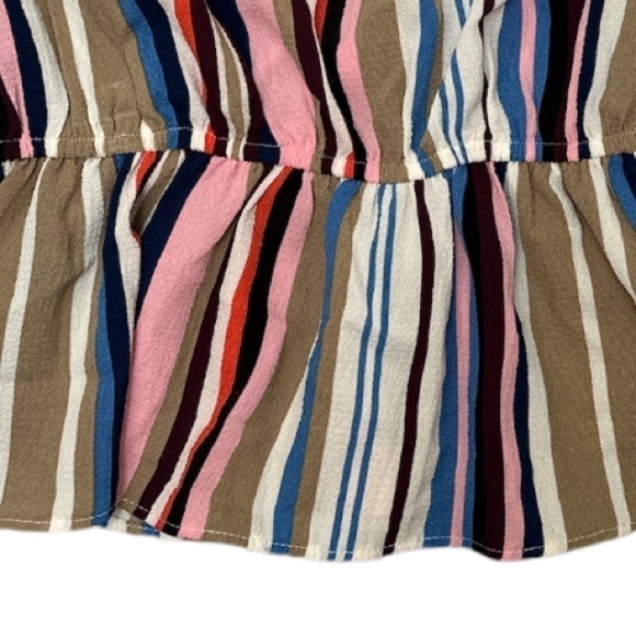 Lulu’s Off the Shoulder, Peplum Ruffled Cuff Bow Tie Cuffs Striped Top - Picture 11 of 13